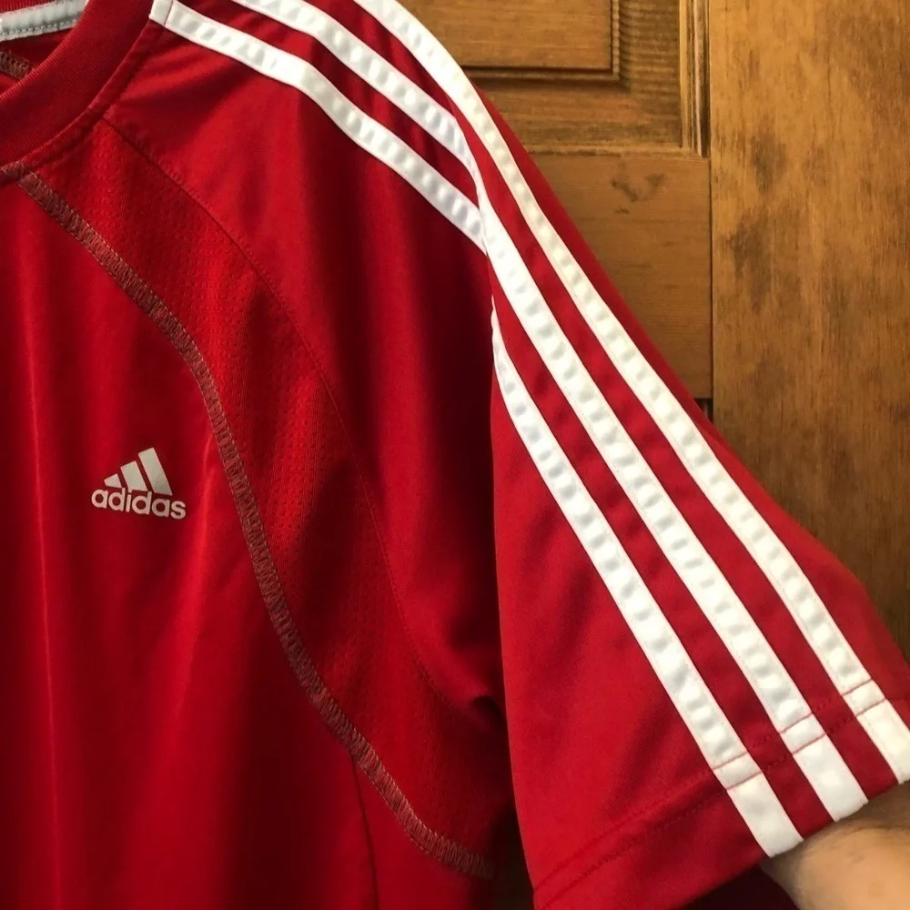 Adidas Men's Climalite Three Stripe Short sleeve tee shirt/ RED/ size L